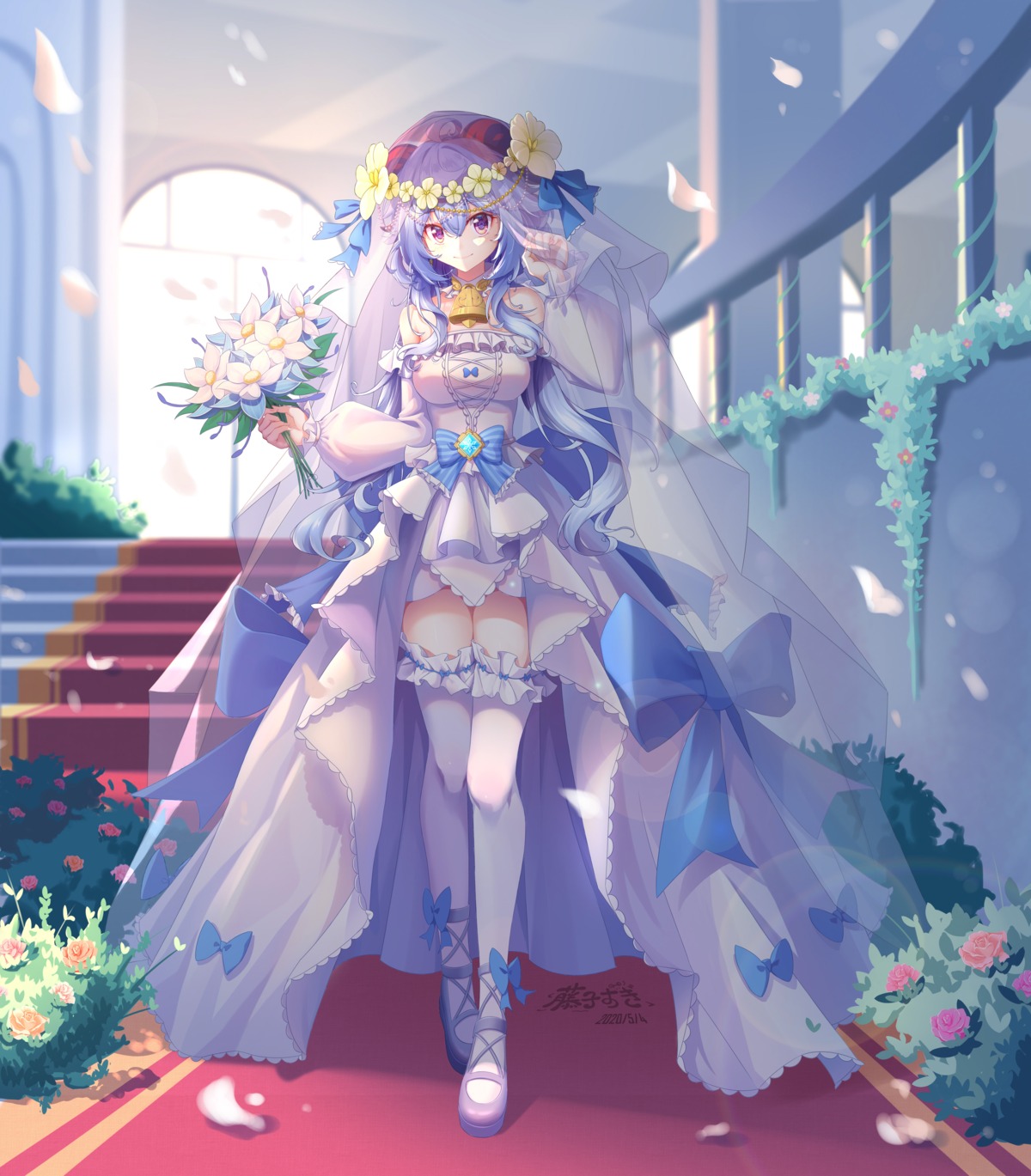 genshin impact ganyu dress horns tagme thighhighs wedding dress